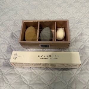 COVER FX foundation brush And Trio Sponge Collection - Gold, Gray, Cream
